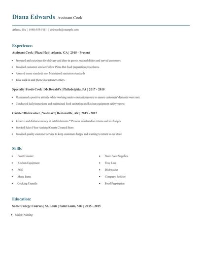 Assistant Cook Resume