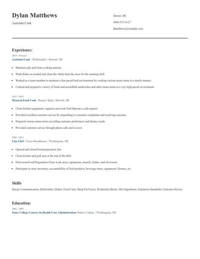 Assistant Cook Resume