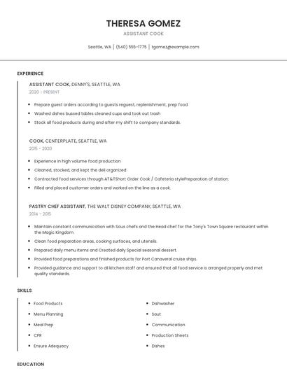 Assistant Cook Resume