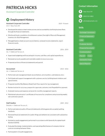 Assistant Corporate Controller Resume