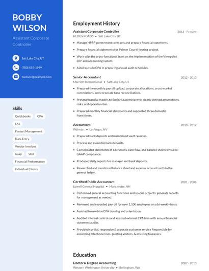 Assistant Corporate Controller Resume