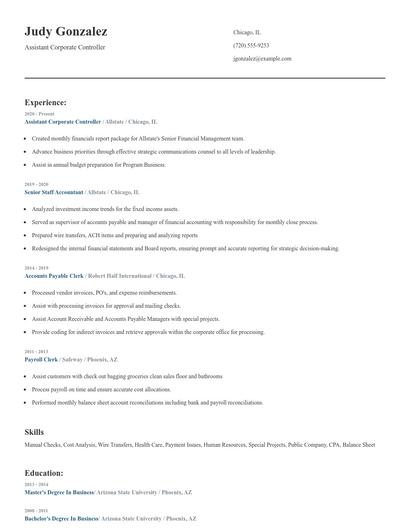 Assistant Corporate Controller Resume