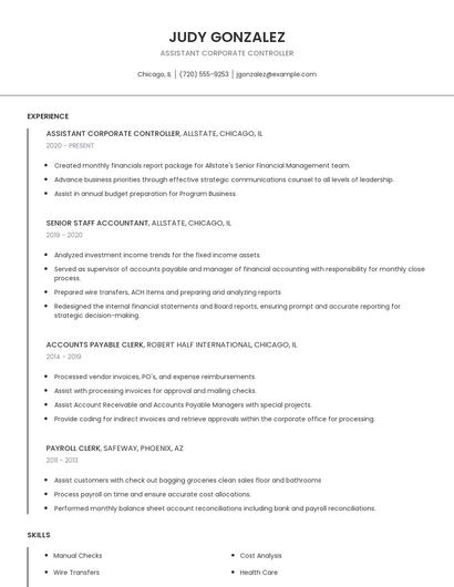 Assistant Corporate Controller Resume