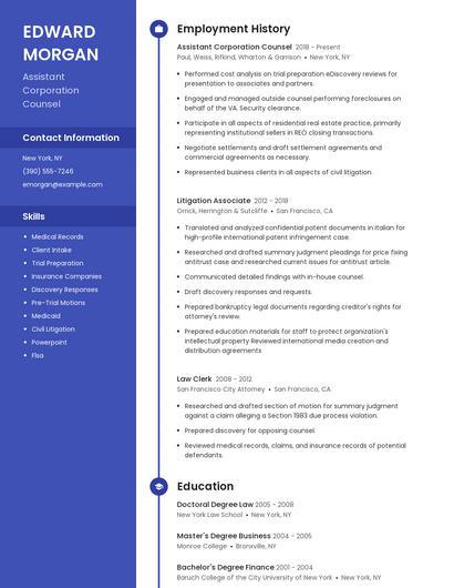 Assistant Corporation Counsel Resume