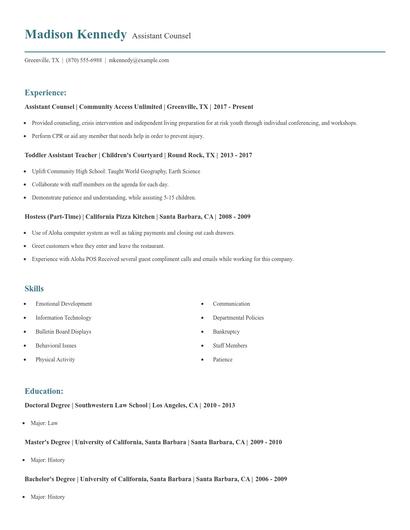 Assistant Counsel Resume
