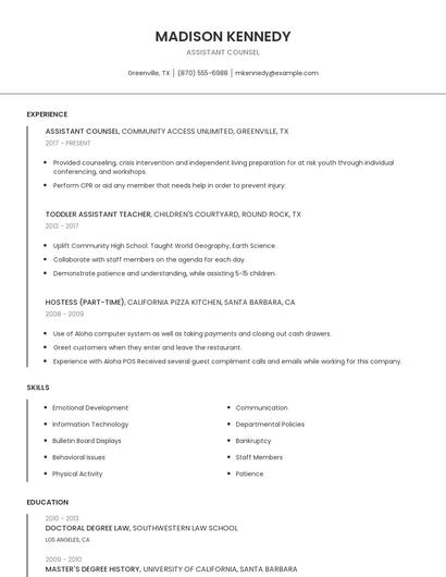 Assistant Counsel Resume