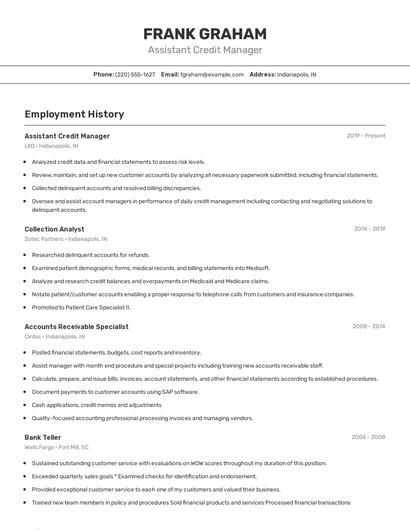 Assistant Credit Manager Resume