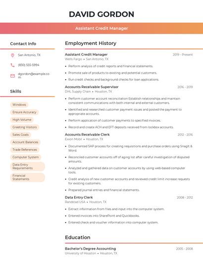 Assistant Credit Manager Resume