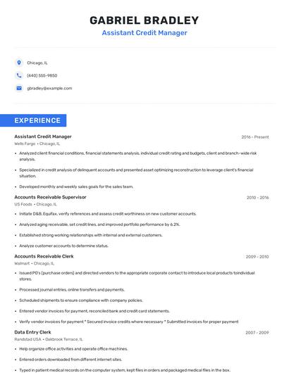 Assistant Credit Manager Resume