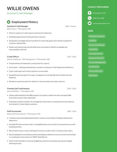 Assistant Credit Manager Resume