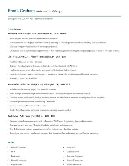 Assistant Credit Manager Resume
