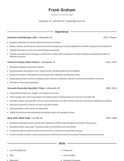 Assistant Credit Manager Resume