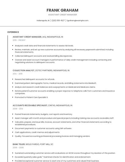 Assistant Credit Manager Resume