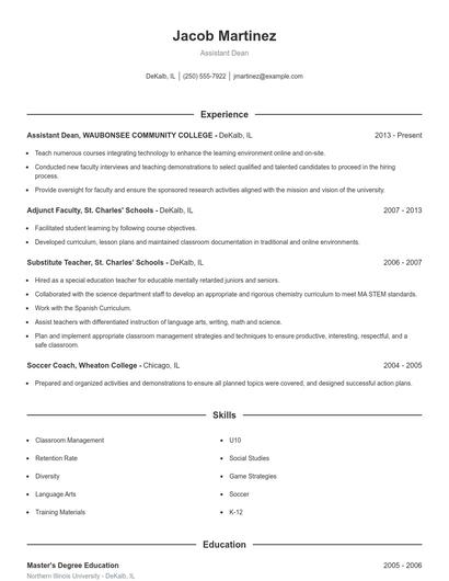 Assistant Dean Resume