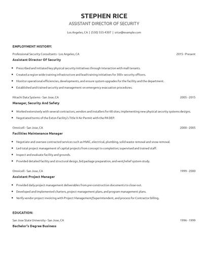 Assistant Director Of Security Resume