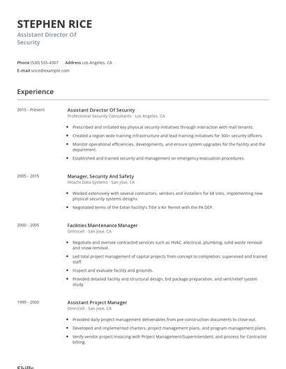 Assistant Director Of Security Resume