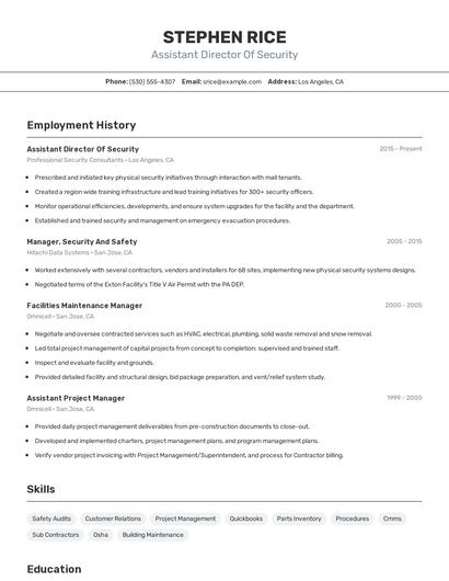 Assistant Director Of Security Resume