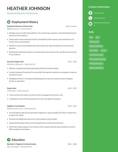 Assistant Director Of Security Resume