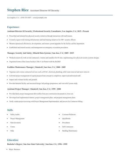 Assistant Director Of Security Resume