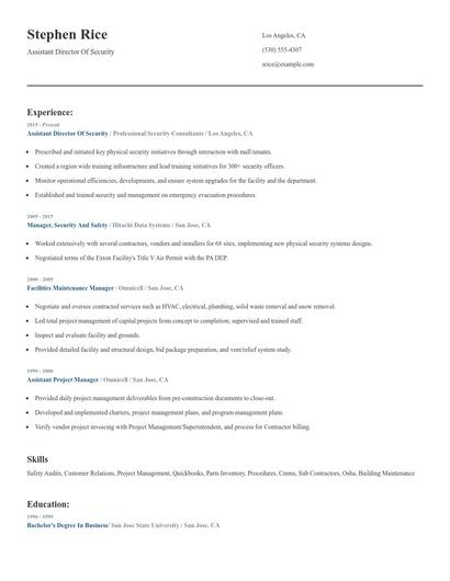 Assistant Director Of Security Resume