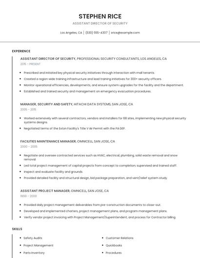 Assistant Director Of Security Resume
