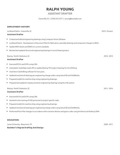Assistant Drafter Resume