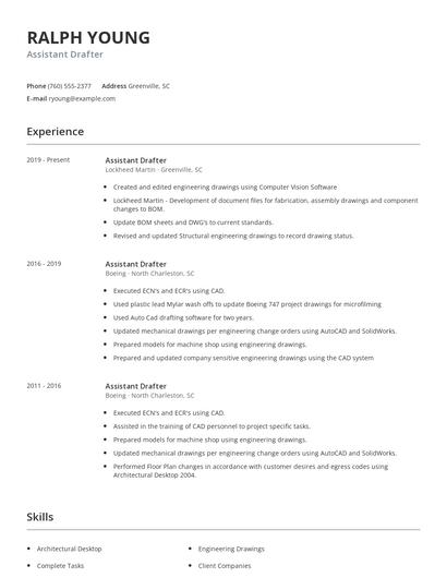 Assistant Drafter Resume