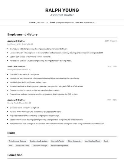 Assistant Drafter Resume