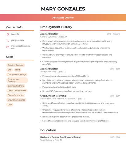 Assistant Drafter Resume
