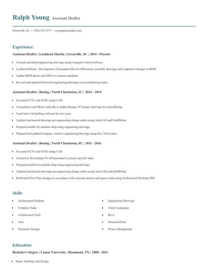 Assistant Drafter Resume
