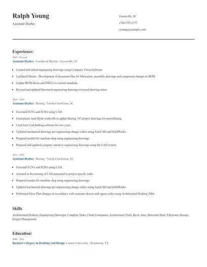 Assistant Drafter Resume