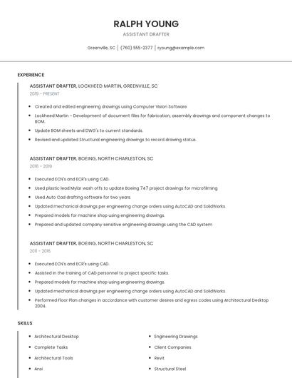 Assistant Drafter Resume