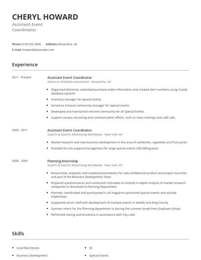 Assistant Event Coordinator Resume