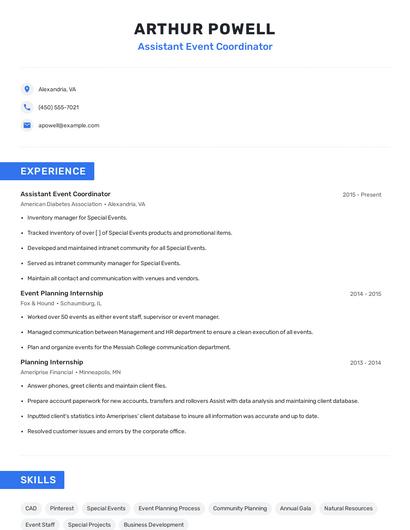 Assistant Event Coordinator Resume