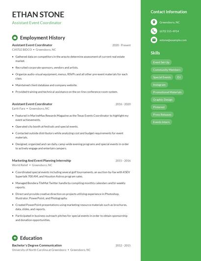 Assistant Event Coordinator Resume