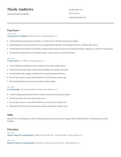 Assistant Event Coordinator Resume