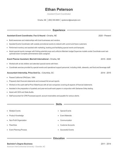 Assistant Event Coordinator Resume