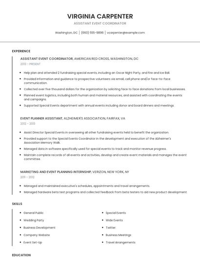 Assistant Event Coordinator Resume