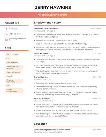 Assistant Executive Director Resume