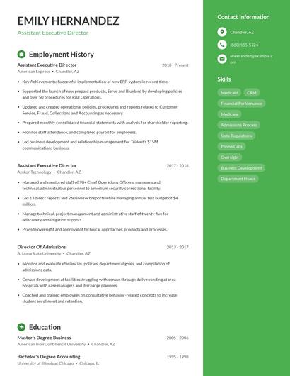 Assistant Executive Director Resume
