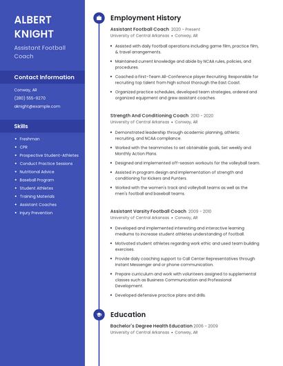 Assistant Football Coach Resume