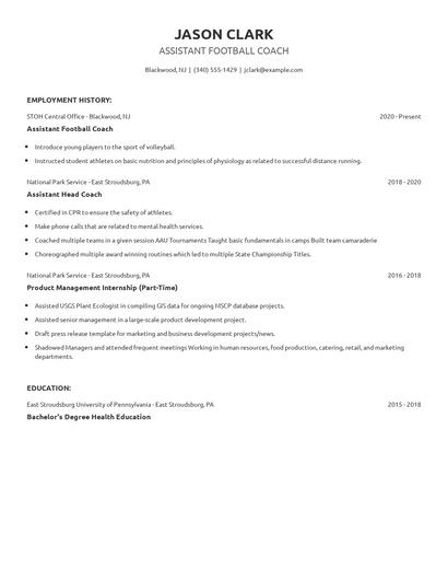 Assistant Football Coach Resume