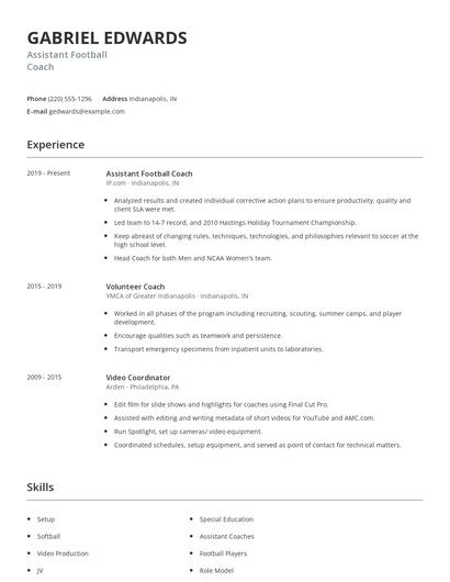 Assistant Football Coach Resume