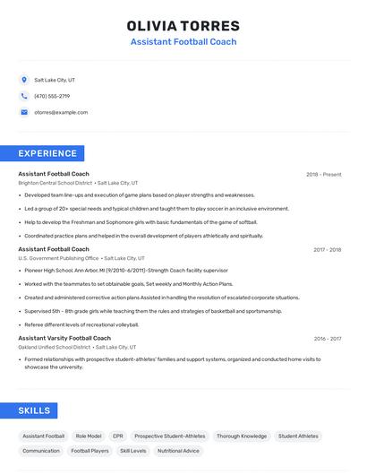 Assistant Football Coach Resume