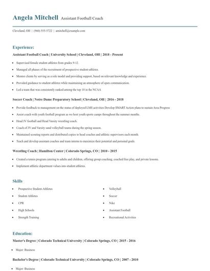 Assistant Football Coach Resume