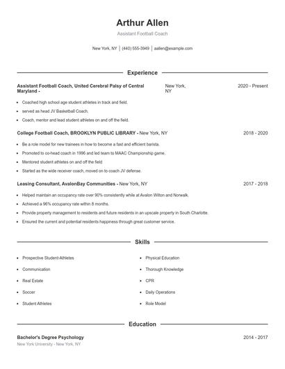 Assistant Football Coach Resume