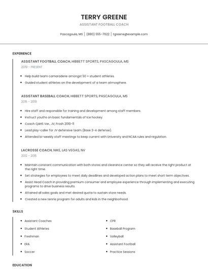 Assistant Football Coach Resume