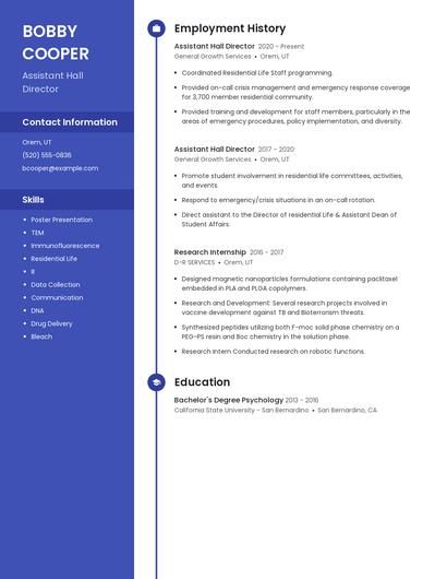 Assistant Hall Director Resume