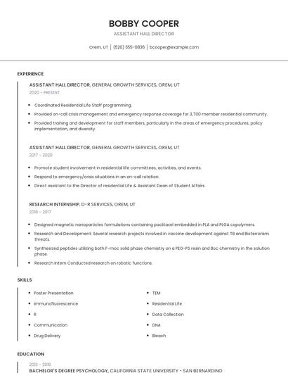 Assistant Hall Director Resume