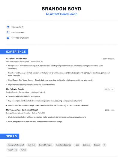 Assistant Head Coach Resume